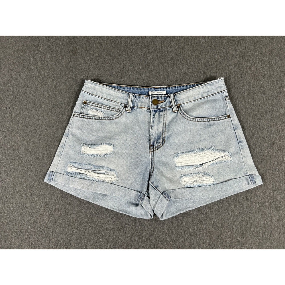 Billabong Distressed Denim Shorts Womens Cuffed Light Wash Cutoff Sz 27